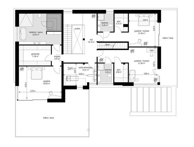 Rzut piętra POW. 157,1 m²