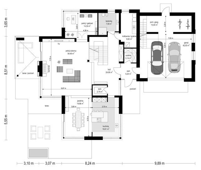 Rzut parteru POW. 217,8 m²