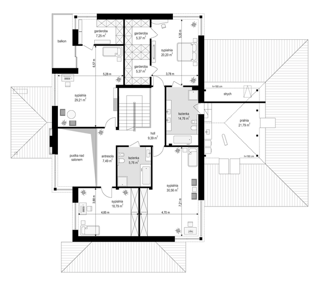 Rzut piętra POW. 175,9 m²
