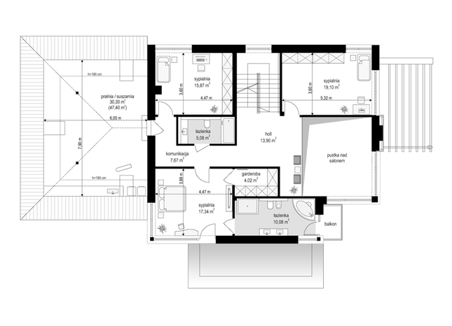 Rzut piętra POW. 140,5 m²