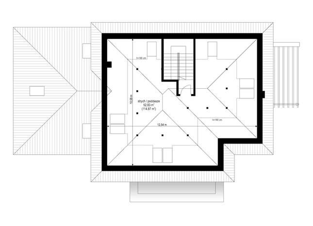 Rzut strychu: Do indywidualnej adaptacji POW. 0,0 m²