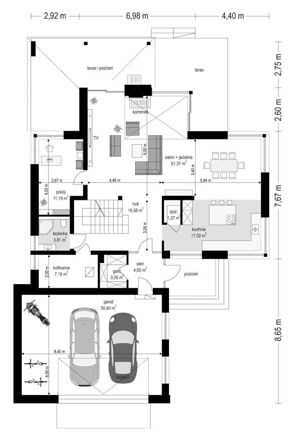 Rzut parteru POW. 165,9 m²
