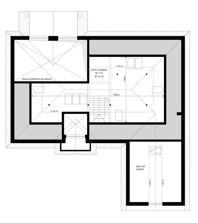 Rzut strychu: do indywidualnej adaptacji POW. 0,0 m²