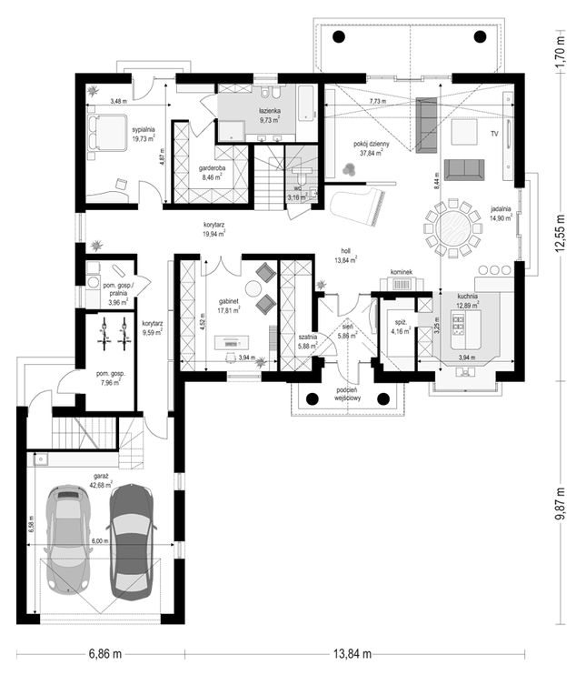 Rzut parteru POW. 238,4 m²