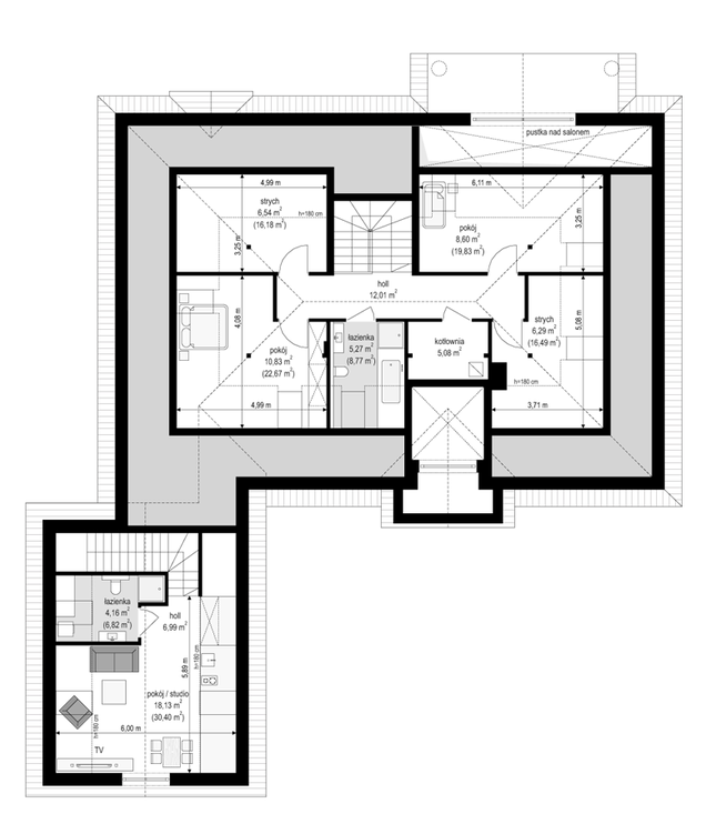 Rzut poddasza POW. 145,2 m²