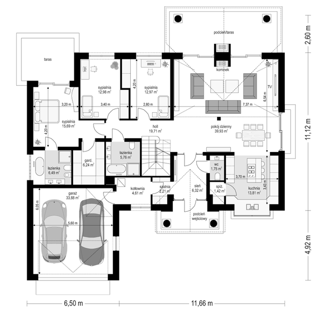 Rzut parteru POW. 183,8 m²