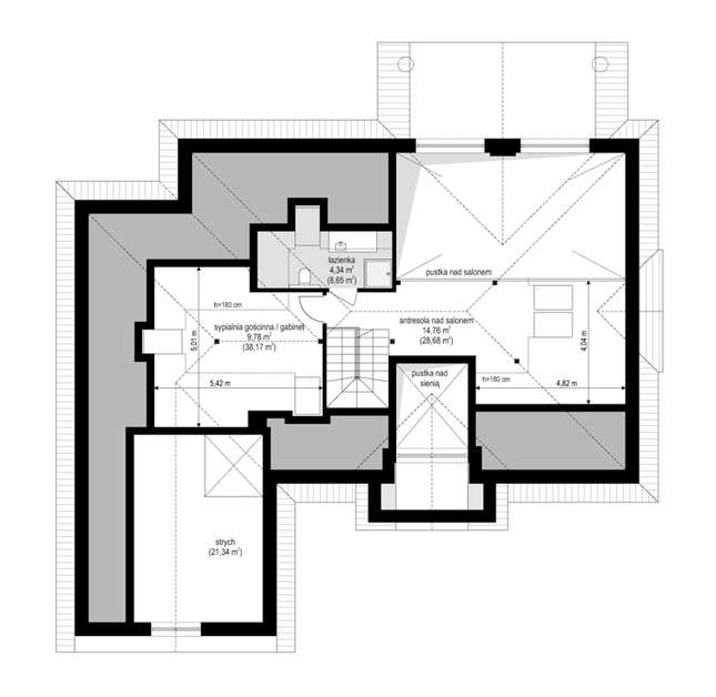Rzut poddasza POW. 96,8 m²