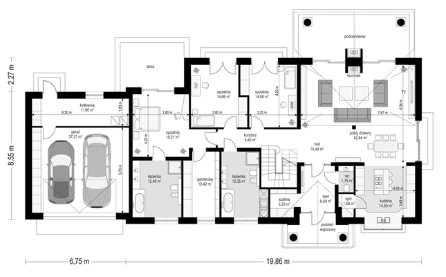 Rzut parteru POW. 223,3 m²