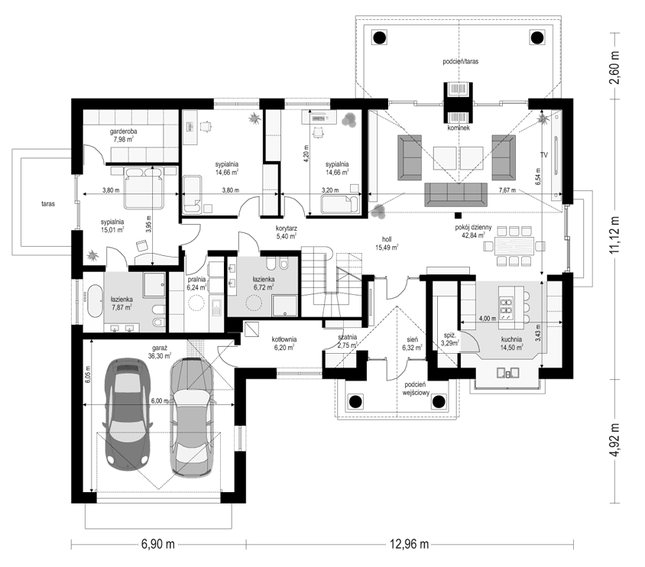 Rzut parteru POW. 206,2 m²