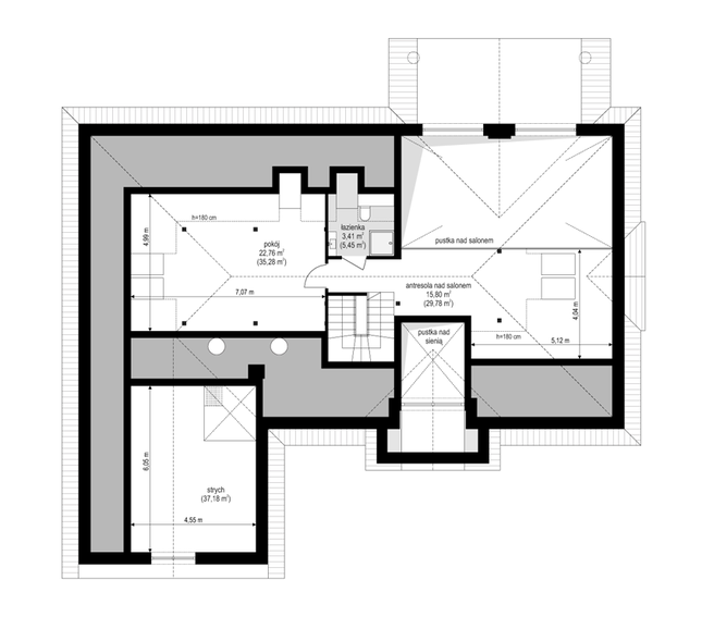 Rzut poddasza POW. 107,7 m²