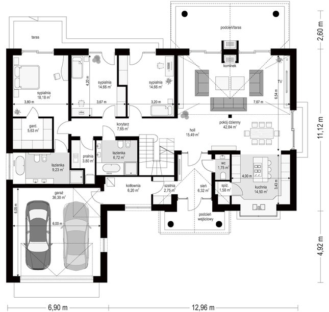 Rzut parteru POW. 208,3 m²