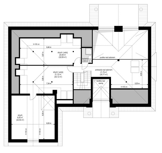 Rzut poddasza POW. 125,5 m²
