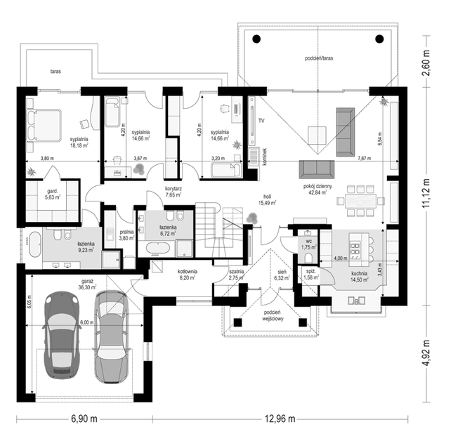 Rzut parteru POW. 208,3 m²