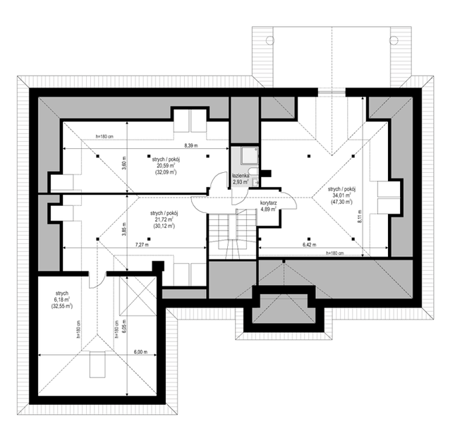 Rzut poddasza POW. 149,9 m²
