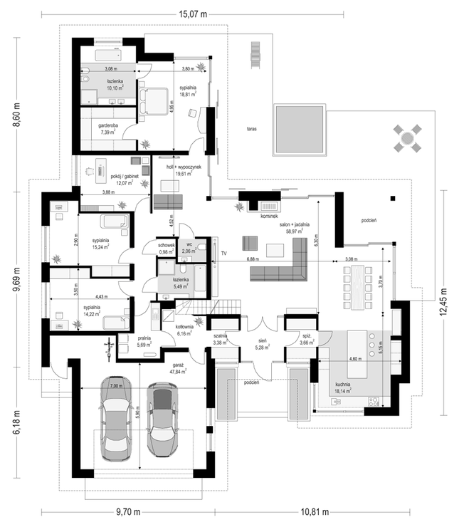 Rzut parteru POW. 207,3 m²