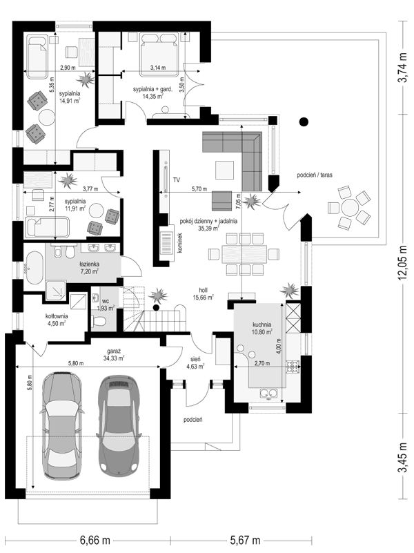 Rzut parteru POW. 311,2 m²