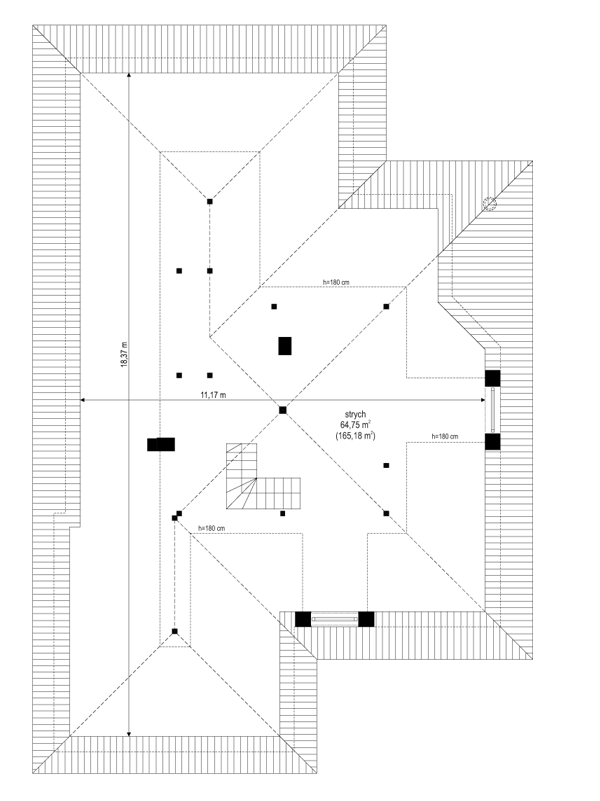 Rzut strychu: Do indywidualnej adaptacji POW. 0,0 m²