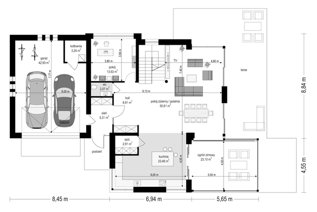 Rzut parteru POW. 176,1 m²