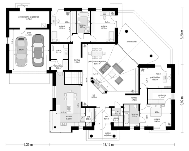 Rzut parteru POW. 255,2 m²