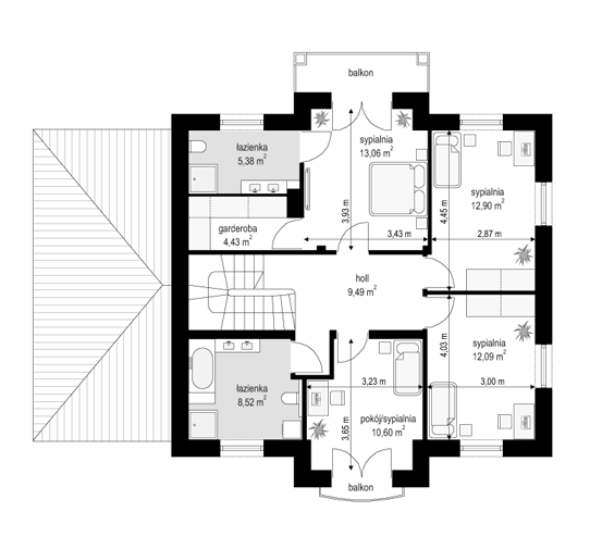 Rzut piętra POW. 76,5 m²