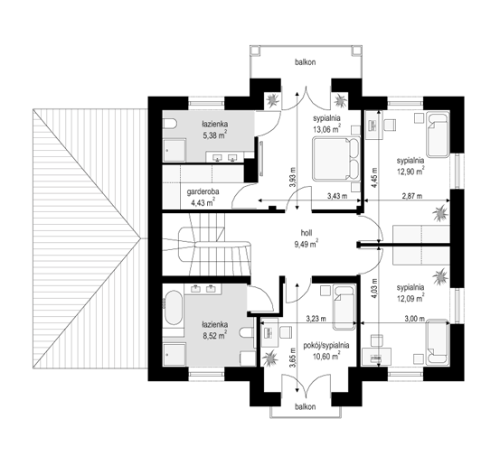 Rzut piętra POW. 76,5 m²
