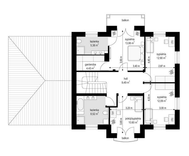 Rzut piętra POW. 76,5 m²