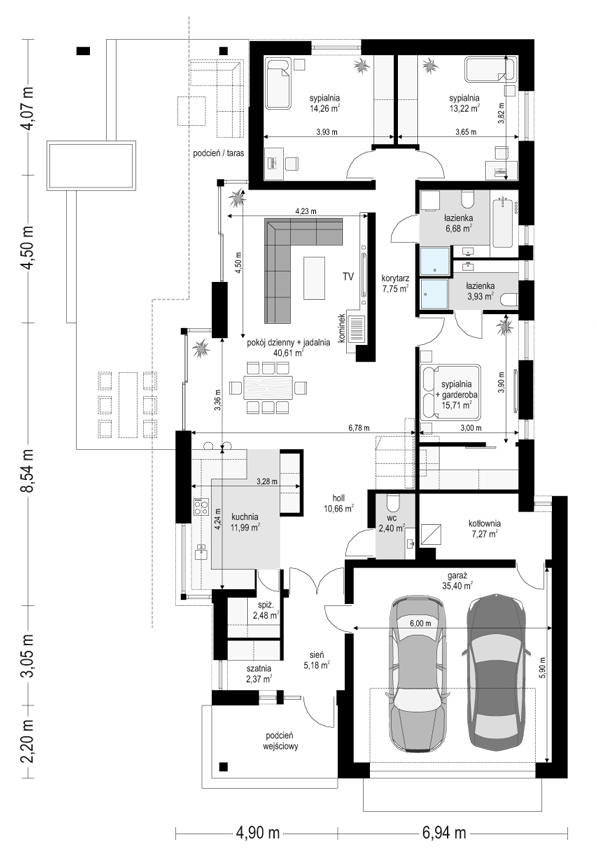 Rzut parteru POW. 179,9 m²