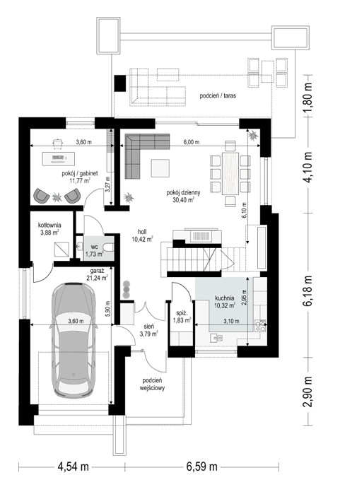 Rzut parteru POW. 95,4 m²