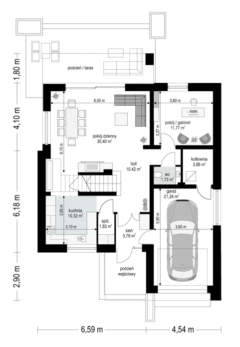 Rzut parteru lustro POW. 95,4 m²