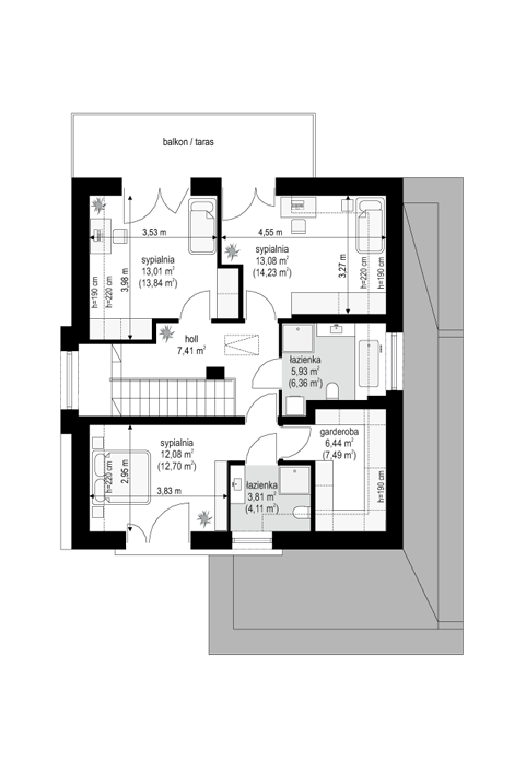 Rzut poddasza lustro POW. 66,1 m²