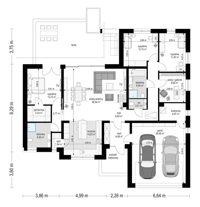 Rzut parteru POW. 174,4 m²