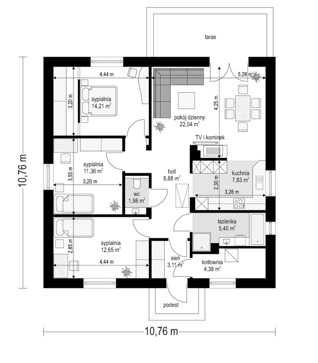 Rzut parteru POW. 91,8 m²