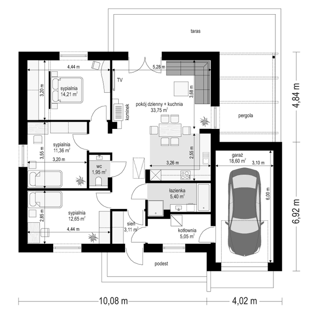 Rzut parteru POW. 106,1 m²
