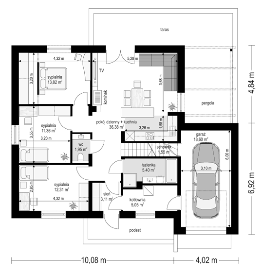 Rzut parteru POW. 109,5 m²