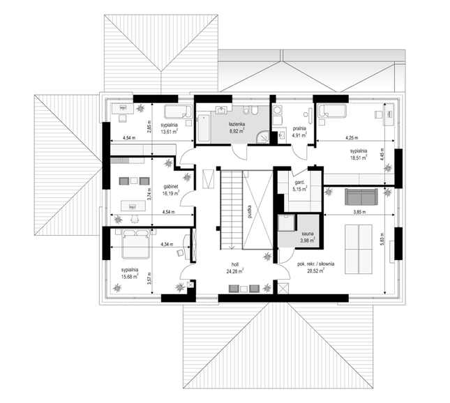 Rzut piętra POW. 139,8 m²