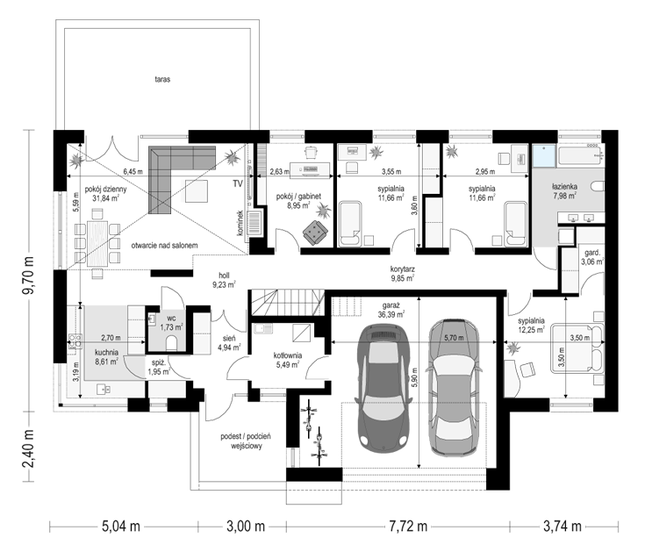 Rzut parteru POW. 165,6 m²