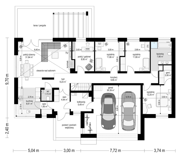 Rzut parteru POW. 165,6 m²