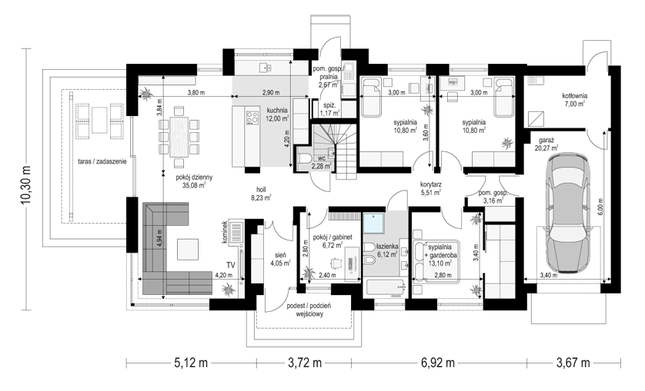 Rzut parteru POW. 149,0 m²