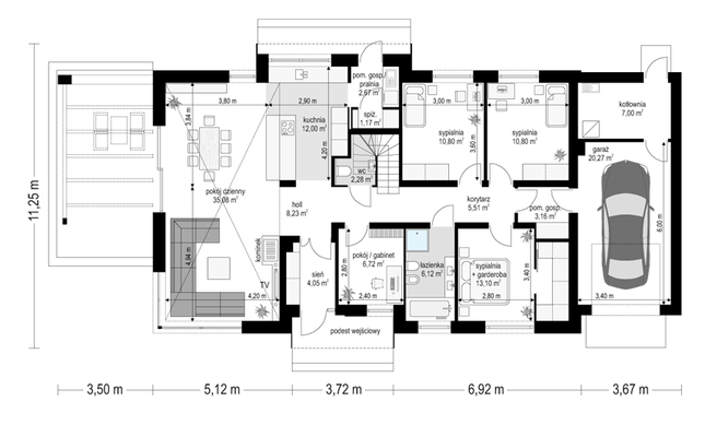 Rzut parteru POW. 149,0 m²