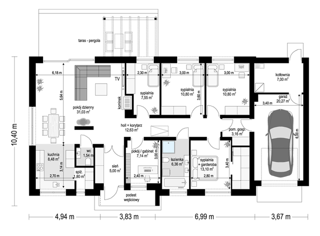 Rzut parteru POW. 146,7 m²