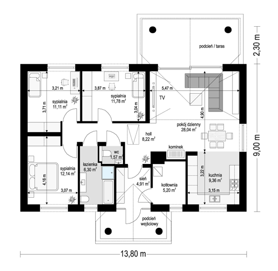 Rzut parteru POW. 98,6 m²
