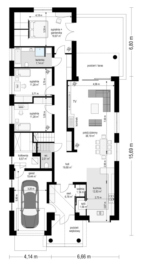 Rzut parteru POW. 159,8 m²