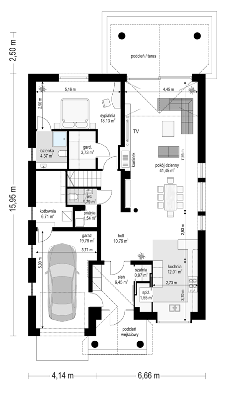 Rzut parteru POW. 129,2 m²