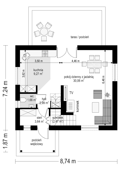 Rzut parteru POW. 50,1 m²
