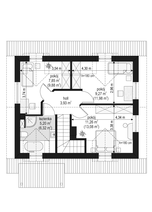 Rzut poddasza POW. 45,2 m²
