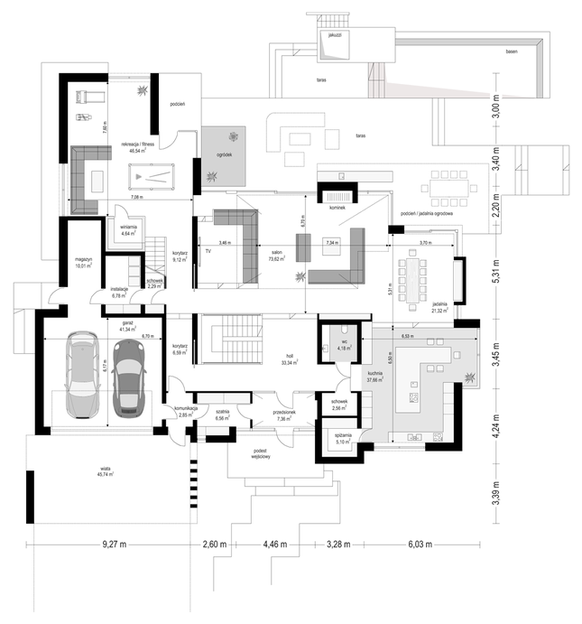Rzut parteru POW. 321,9 m²