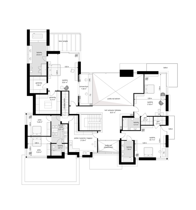 Rzut piętra POW. 263,3 m²