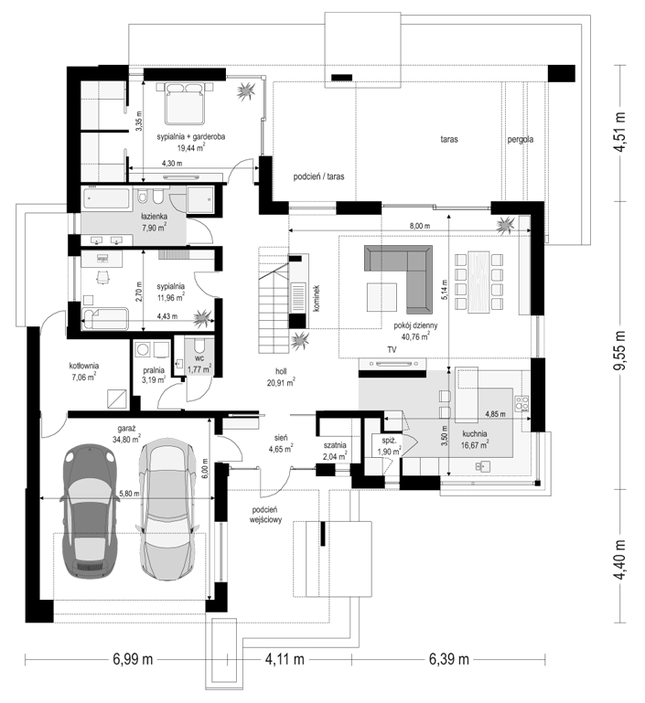 Rzut parteru POW. 173,1 m²