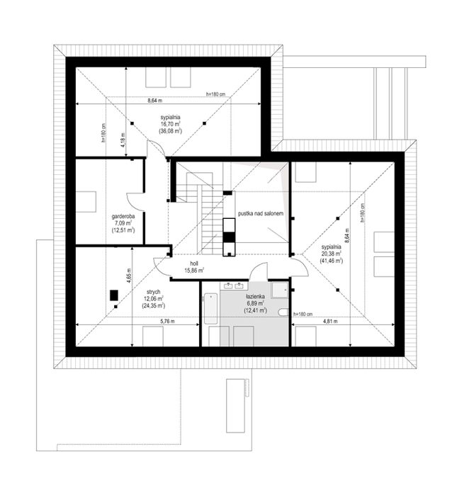 Rzut poddasza POW. 142,7 m²
