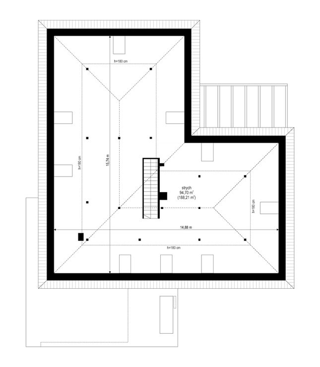 Rzut strychu POW. 0,0 m²